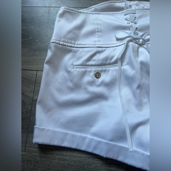 Express Y2K Sailor Corset High-Waisted Button Up Cuffed Satin Dress Shorts 8 - Picture 6 of 12